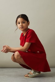 Reiss Red Fion Junior Fit-and-Flare Pocket Detail Dress - Image 3 of 5