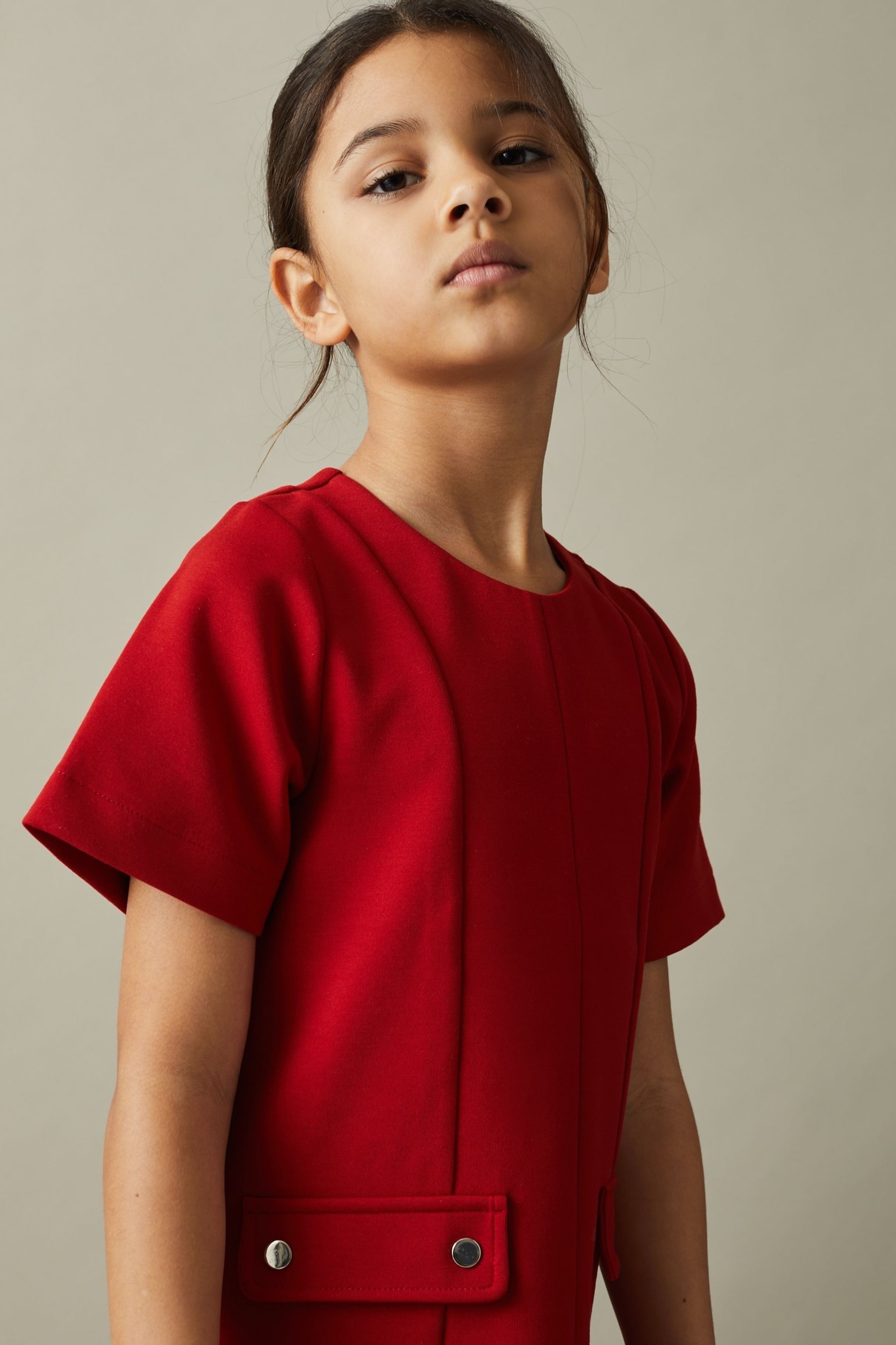 Reiss Red Fion Junior Fit-and-Flare Pocket Detail Dress - Image 4 of 5