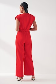 VILA Red Tie Waist Smart Jumpsuit - Image 3 of 6