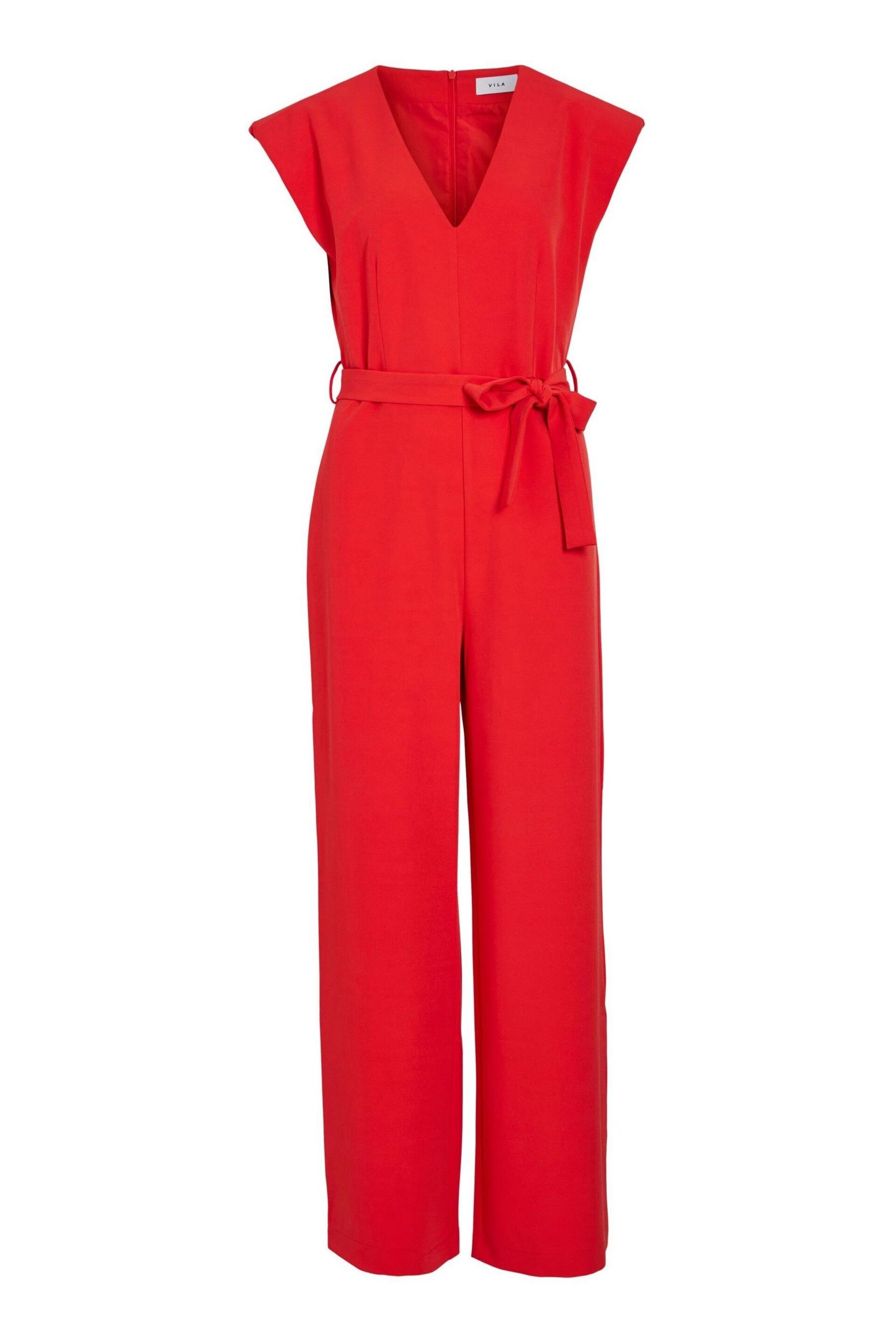 VILA Red Tie Waist Smart Jumpsuit - Image 5 of 6