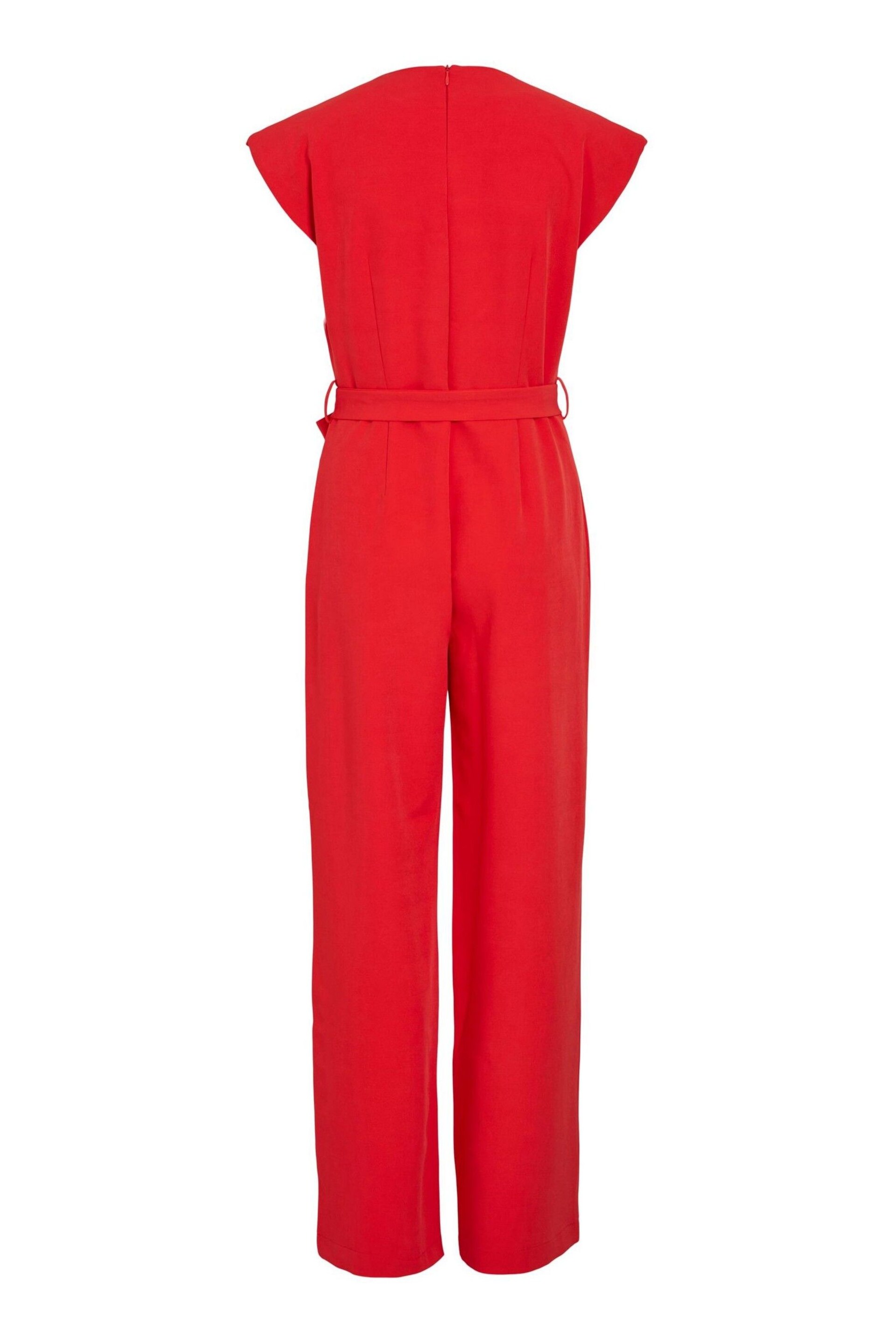 VILA Red Tie Waist Smart Jumpsuit - Image 6 of 6