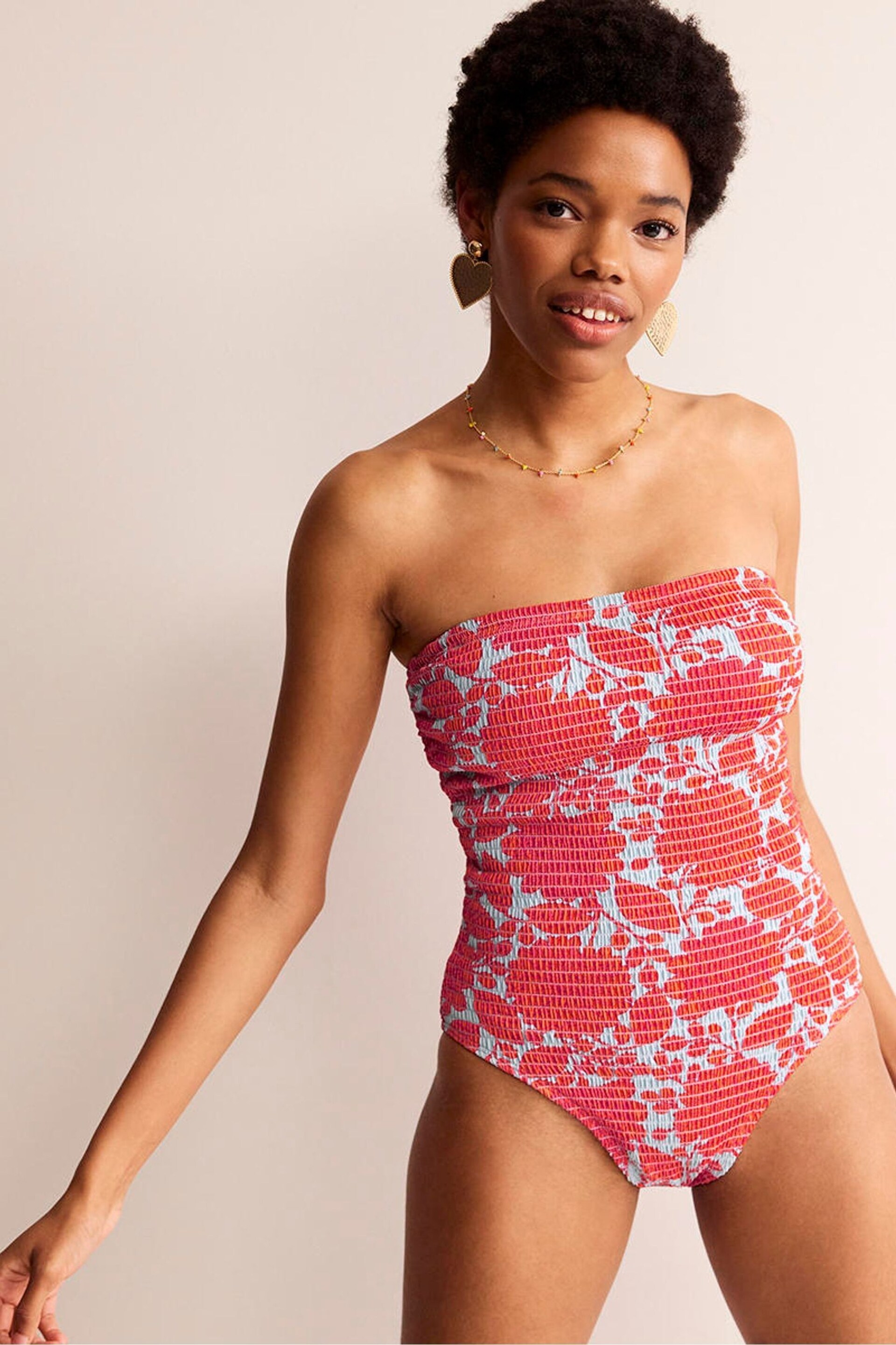 Boden Orange Milos Smocked Bandeau Swimsuit - Image 1 of 6