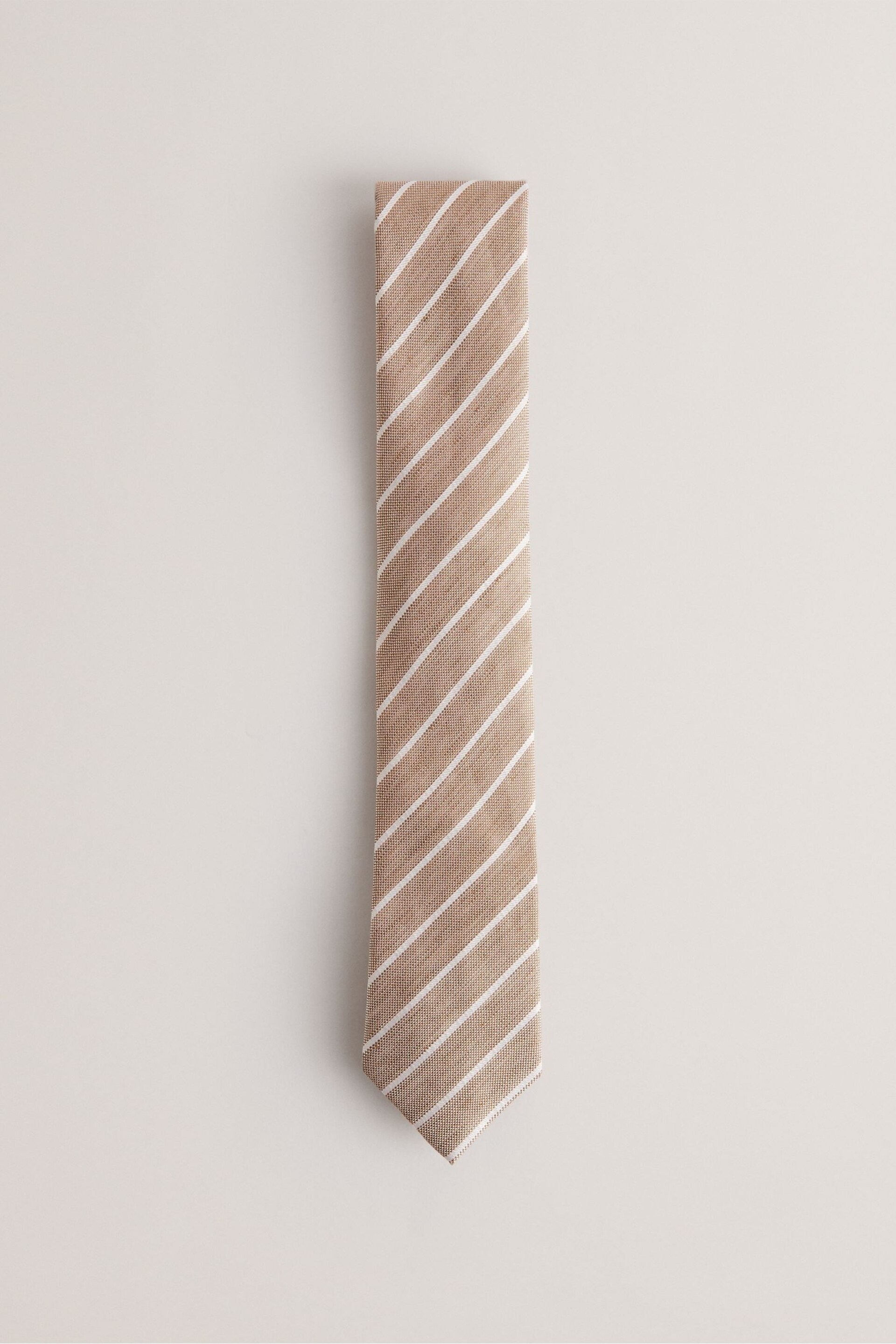 Ted Baker Cream Niels Linen Stripe Silk Tie - Image 1 of 3