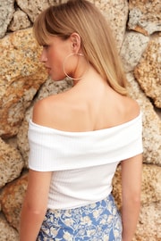 White Bardot Off The Shoulder Summer Ribbed Top - Image 4 of 7