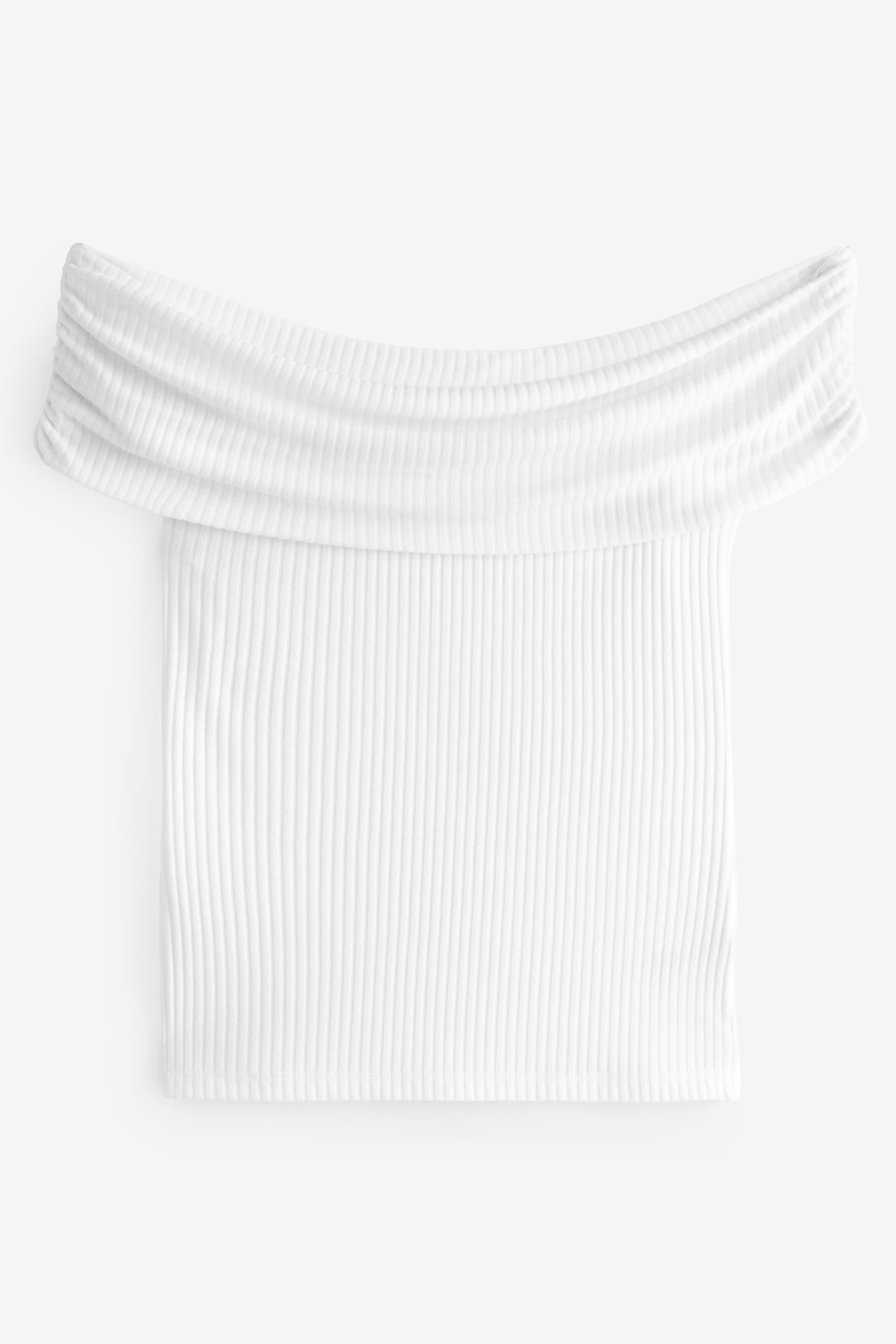White Bardot Off The Shoulder Ribbed Top - Image 6 of 7
