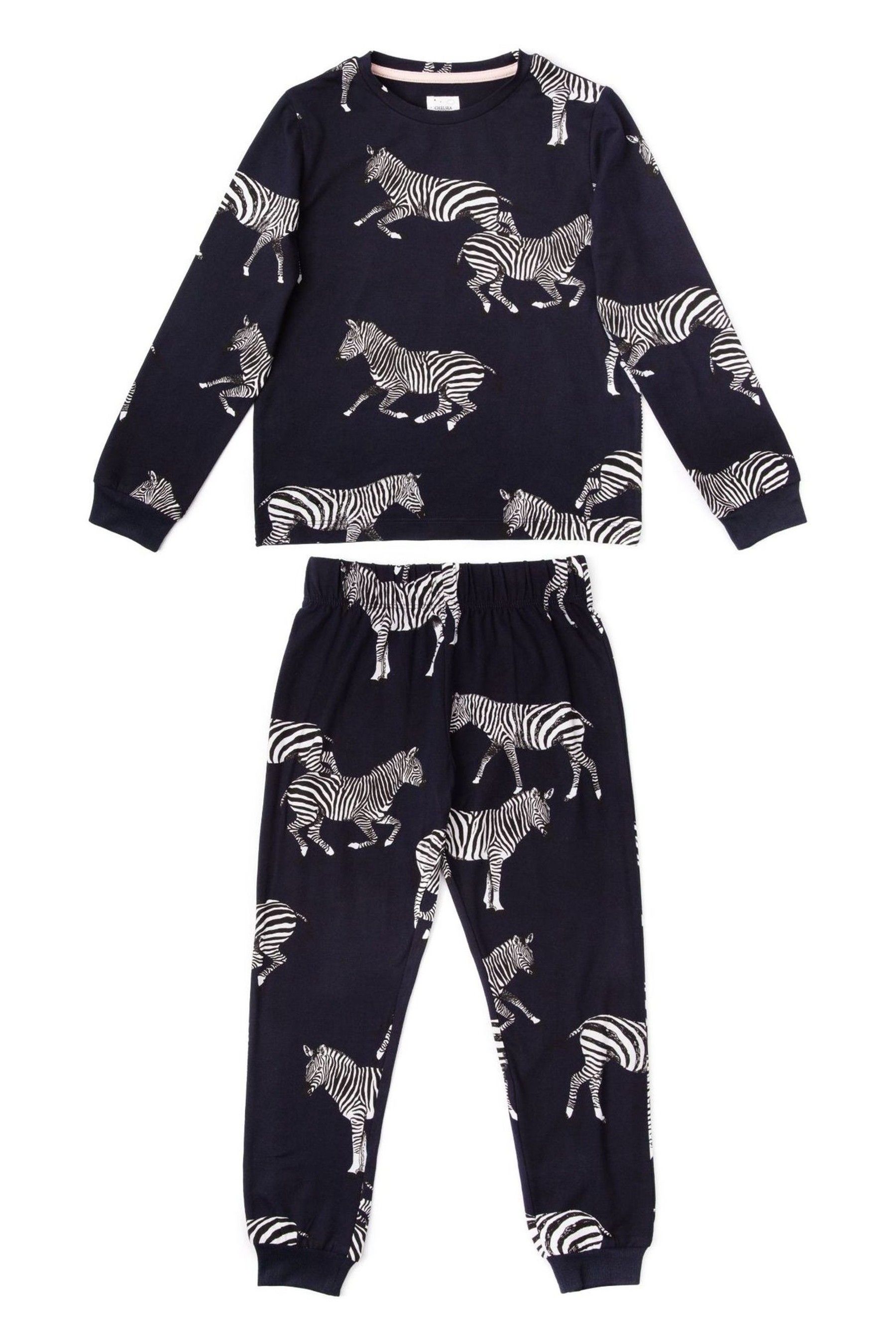 Buy Chelsea Peers Blue Kids Zebra Print Long Pyjama Set from Next United Arab Emirates