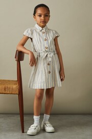 Reiss Blue Selena Junior Cotton-Silk Striped Dress - Image 1 of 5