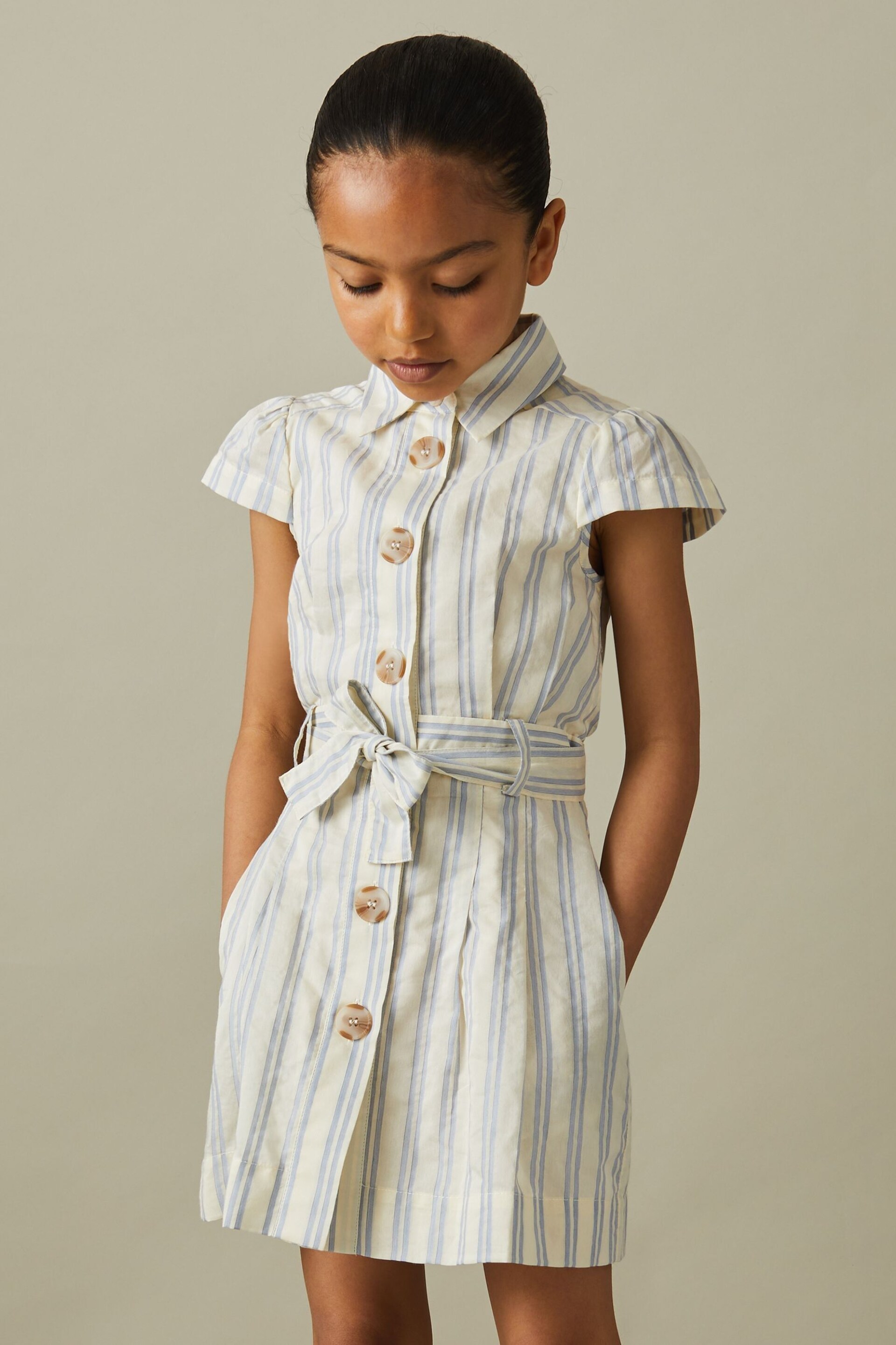 Reiss Blue Selena Junior Cotton-Silk Striped Dress - Image 3 of 5