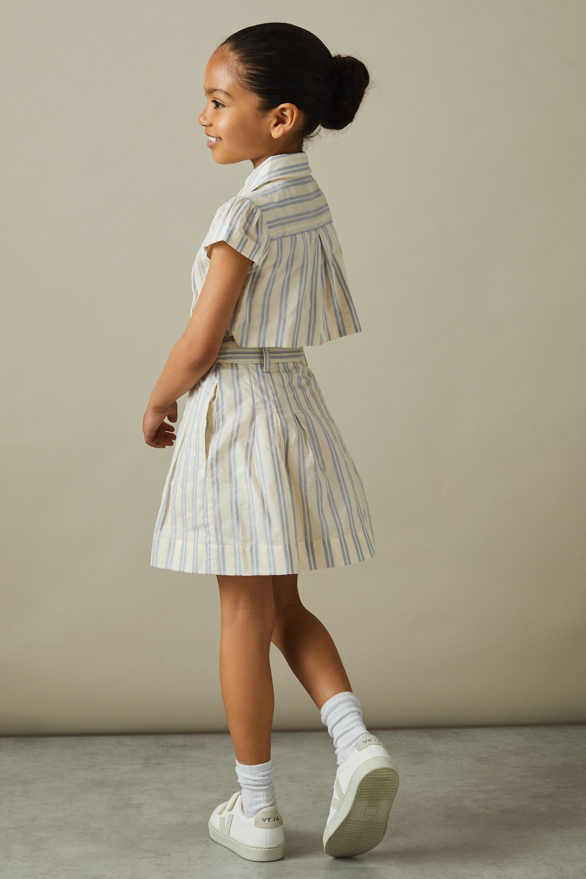 Reiss Blue Selena Junior Cotton-Silk Striped Dress - Image 4 of 5