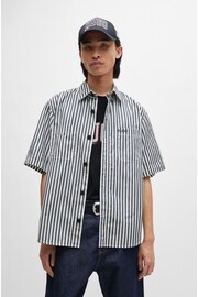HUGO Oversized Fit Blue Shirt in Striped Cotton Chambray - Image 1 of 6