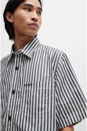 HUGO Oversized Fit Blue Shirt in Striped Cotton Chambray - Image 3 of 6