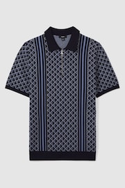 Reiss Navy Sanderson Half-Zip Diamond Stitch Polo Shirt - Image 2 of 5