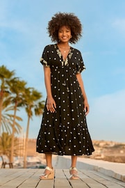 Joe Browns Dark Black Sparkle Sequin Dot Tiered Kimono Style Maxi Dress - Image 1 of 7