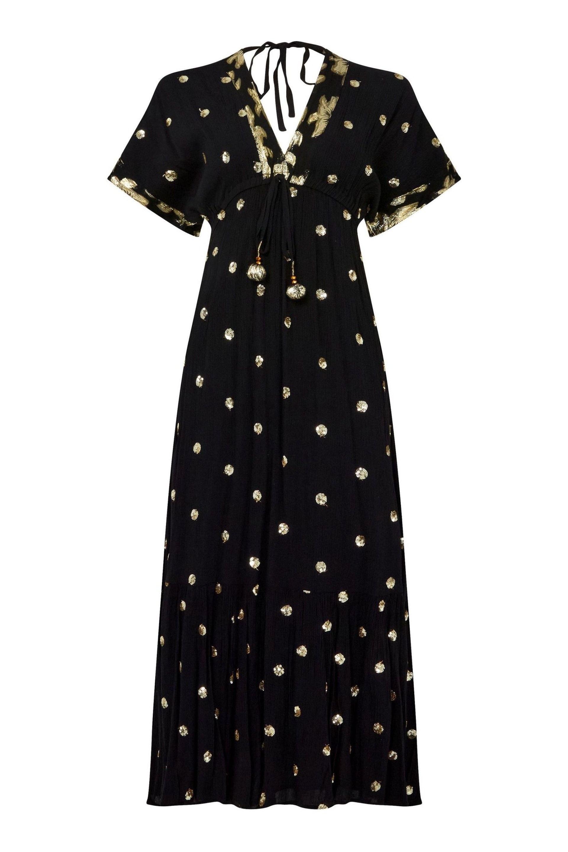Joe Browns Dark Black Sparkle Sequin Dot Tiered Kimono Style Maxi Dress - Image 7 of 7