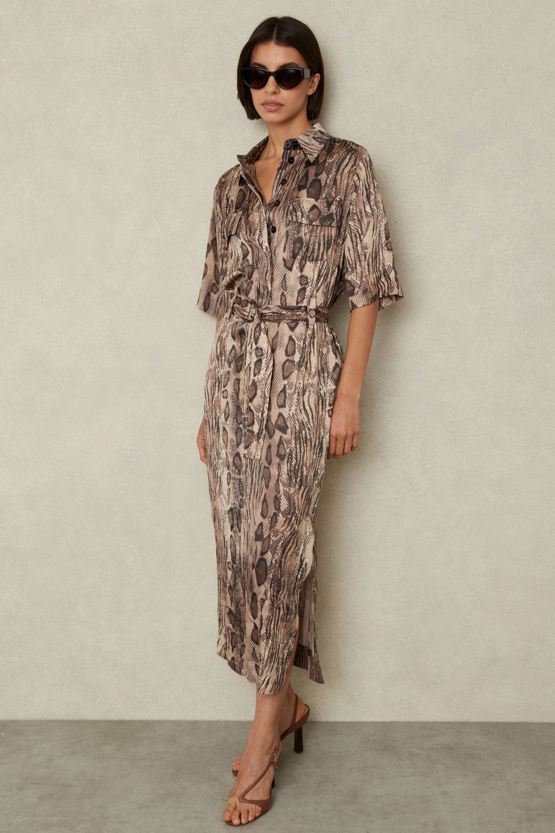 Buy Reiss Neutral Farah Snake Print Belted Midi Dress from Next Pakistan