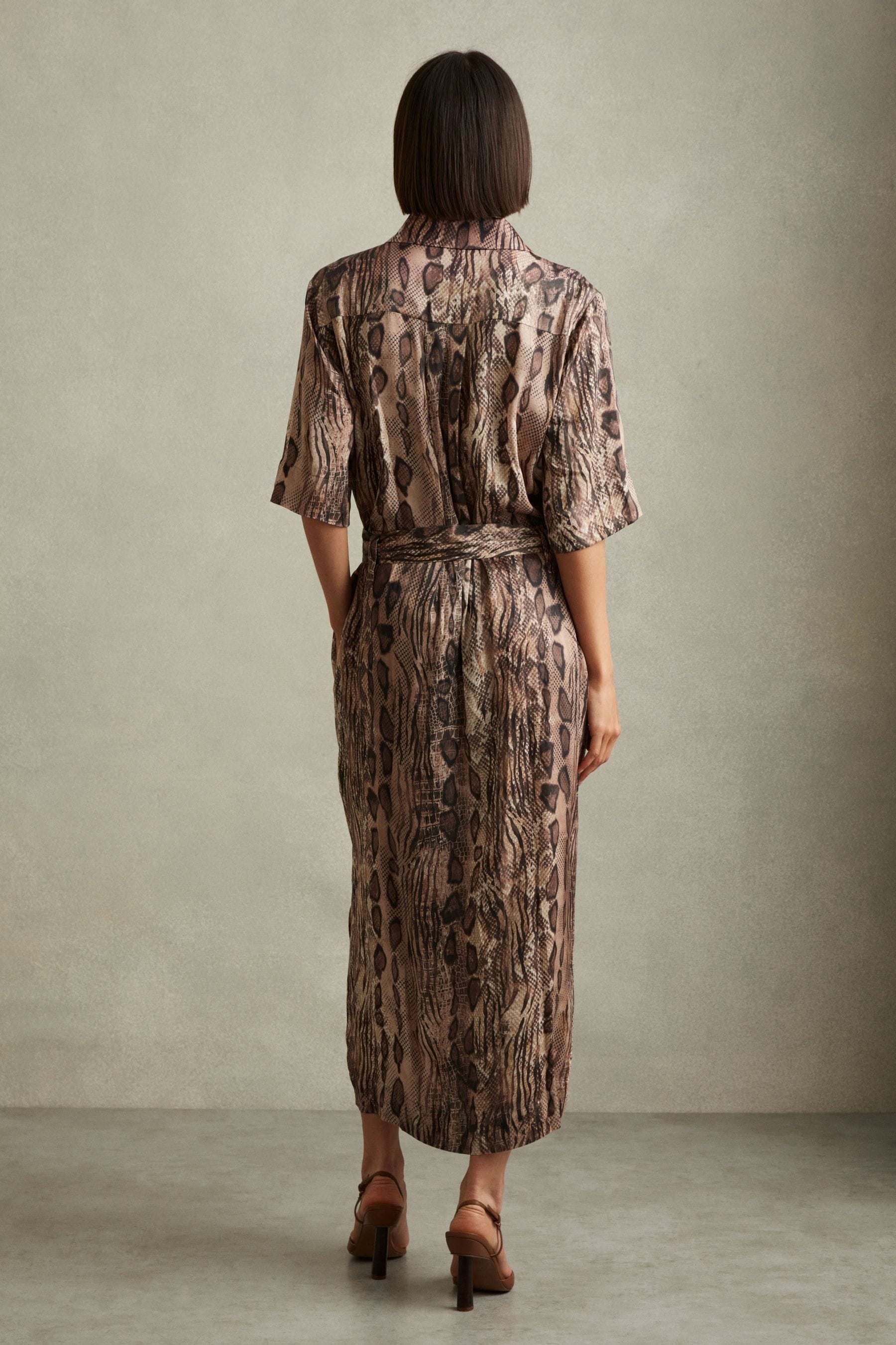 Buy Reiss Neutral Farah Snake Print Belted Midi Dress from Next Germany