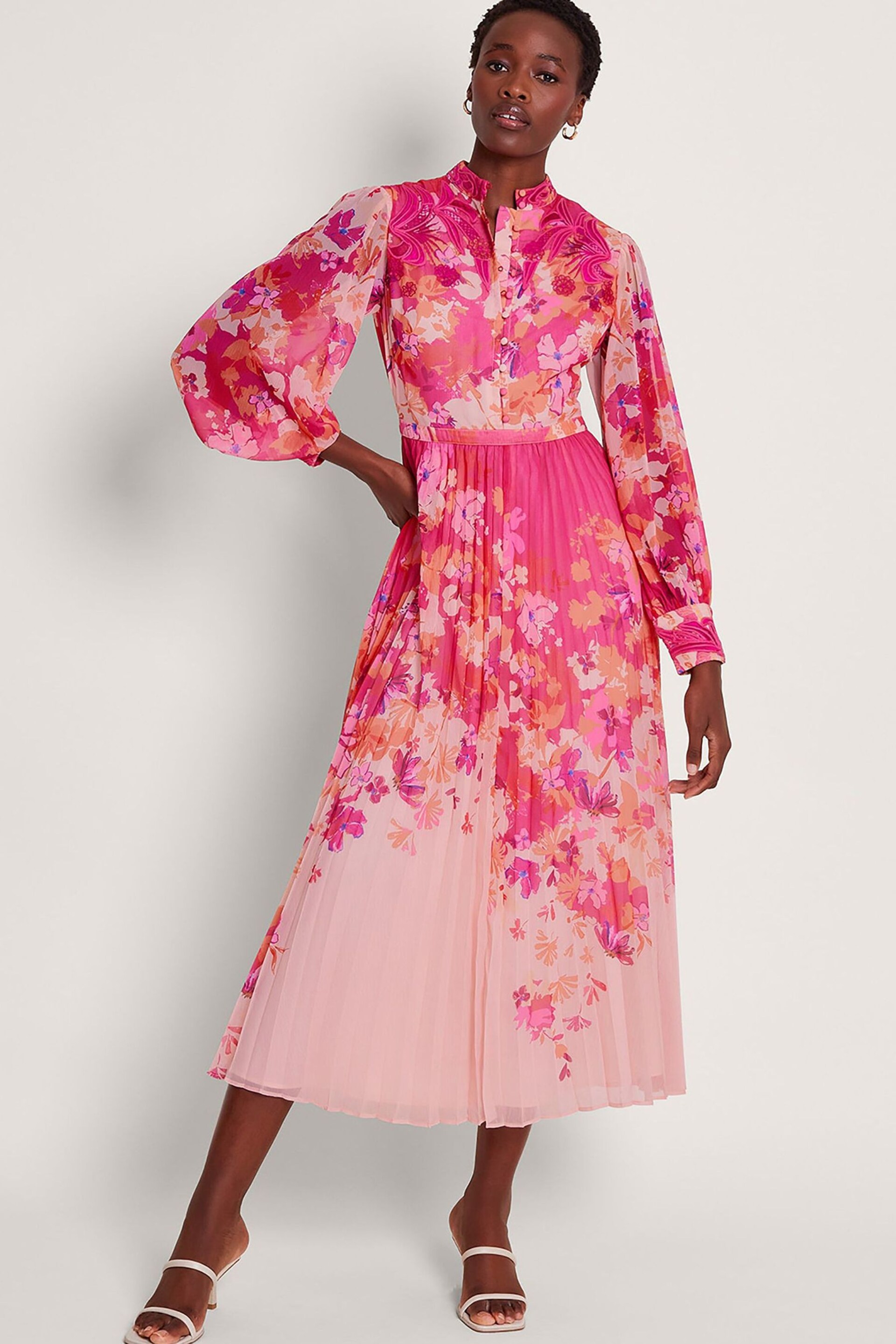Monsoon Pink Floryn Floral Shirt Dress - Image 1 of 5