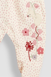 JoJo Maman Bébé Pink Mouse Appliqué Frill Collar Sleepsuit - Image 5 of 5