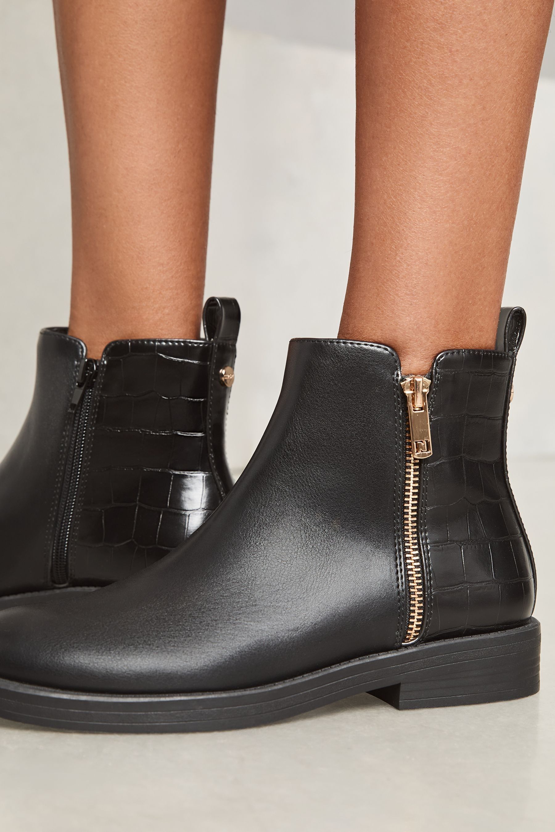Buy Lipsy Black Regular Fit Flat Side Zip Faux Leather Ankle Boot from Next Luxembourg