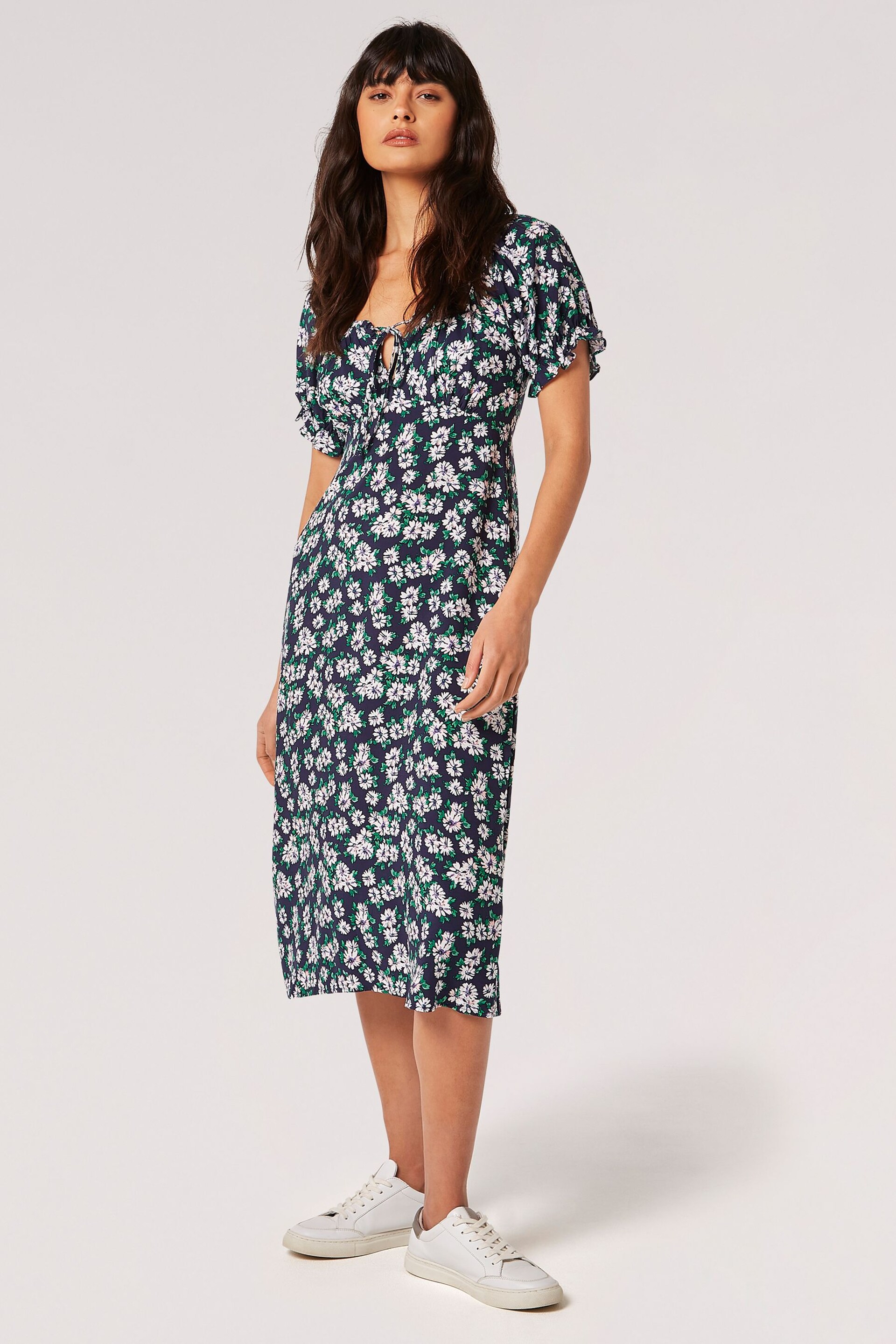 Apricot Blue Daisy Floral Midi Dress - Image 1 of 4
