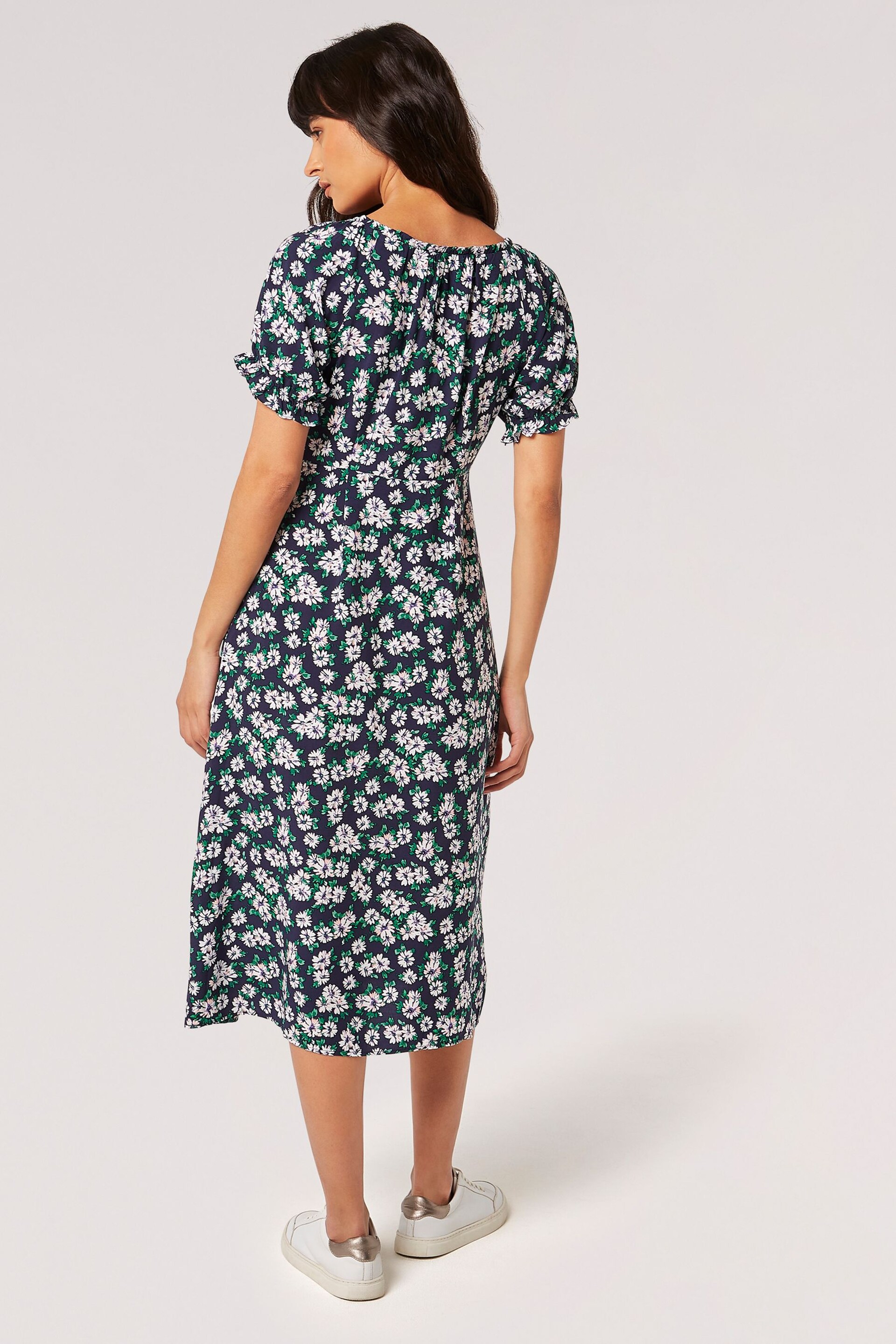 Apricot Blue Daisy Floral Midi Dress - Image 4 of 4