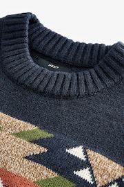 Navy Blue Crew Neck Regular Fit Navajo Style Jumper with Wool - Image 8 of 8