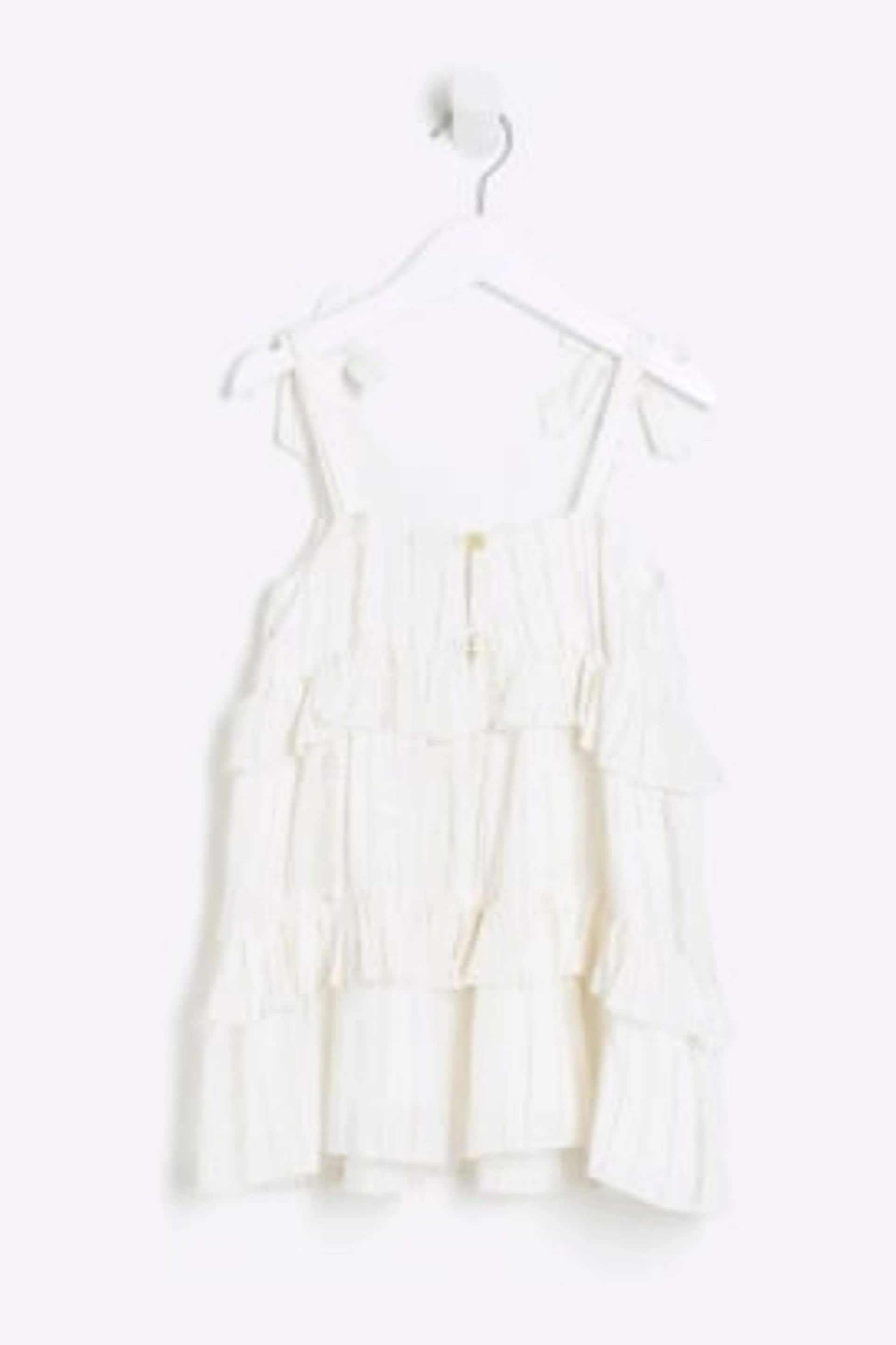 River Island Cream Mini Girls Coral Sparkle Tiered Dress - Image 2 of 4
