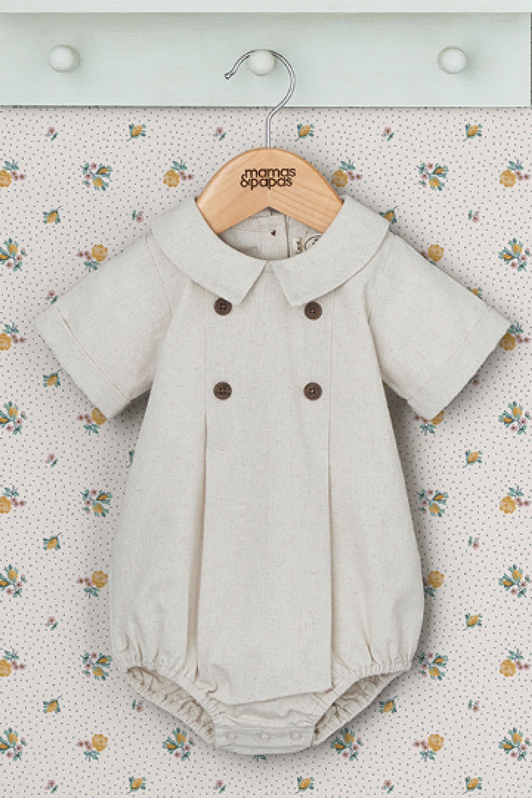 Buy Mamas Papas Laura Ashley Beige 100 Cotton Linen Brown Romper from Next Luxembourg