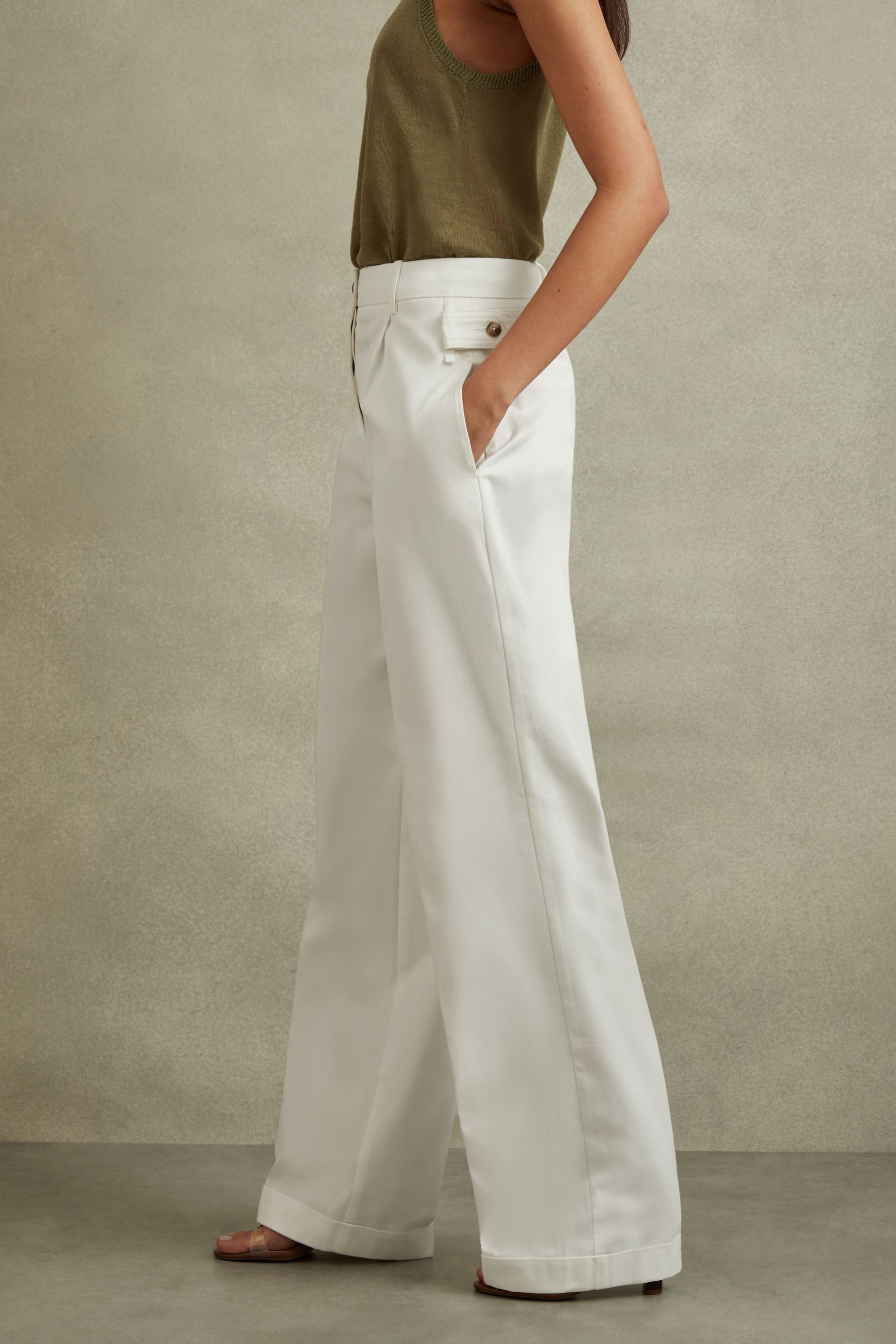 White cotton wide leg pants cheap