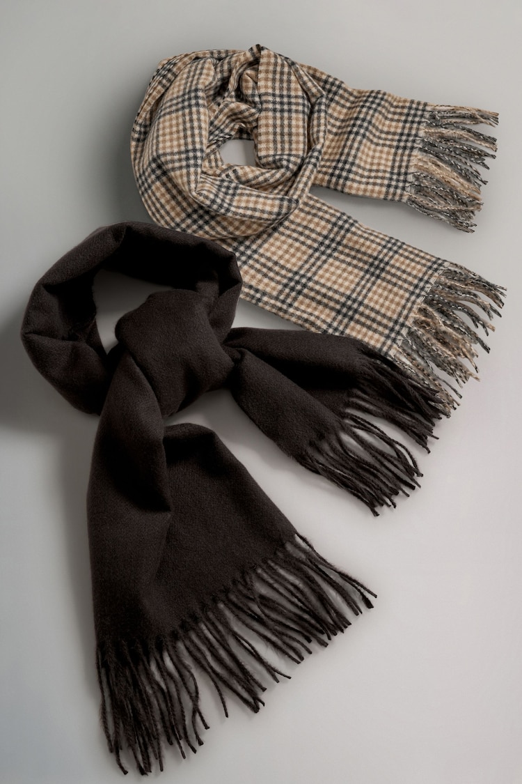 The Set Brown/Check Print Midweight Scarfs 2 Pack - Image 1 of 4