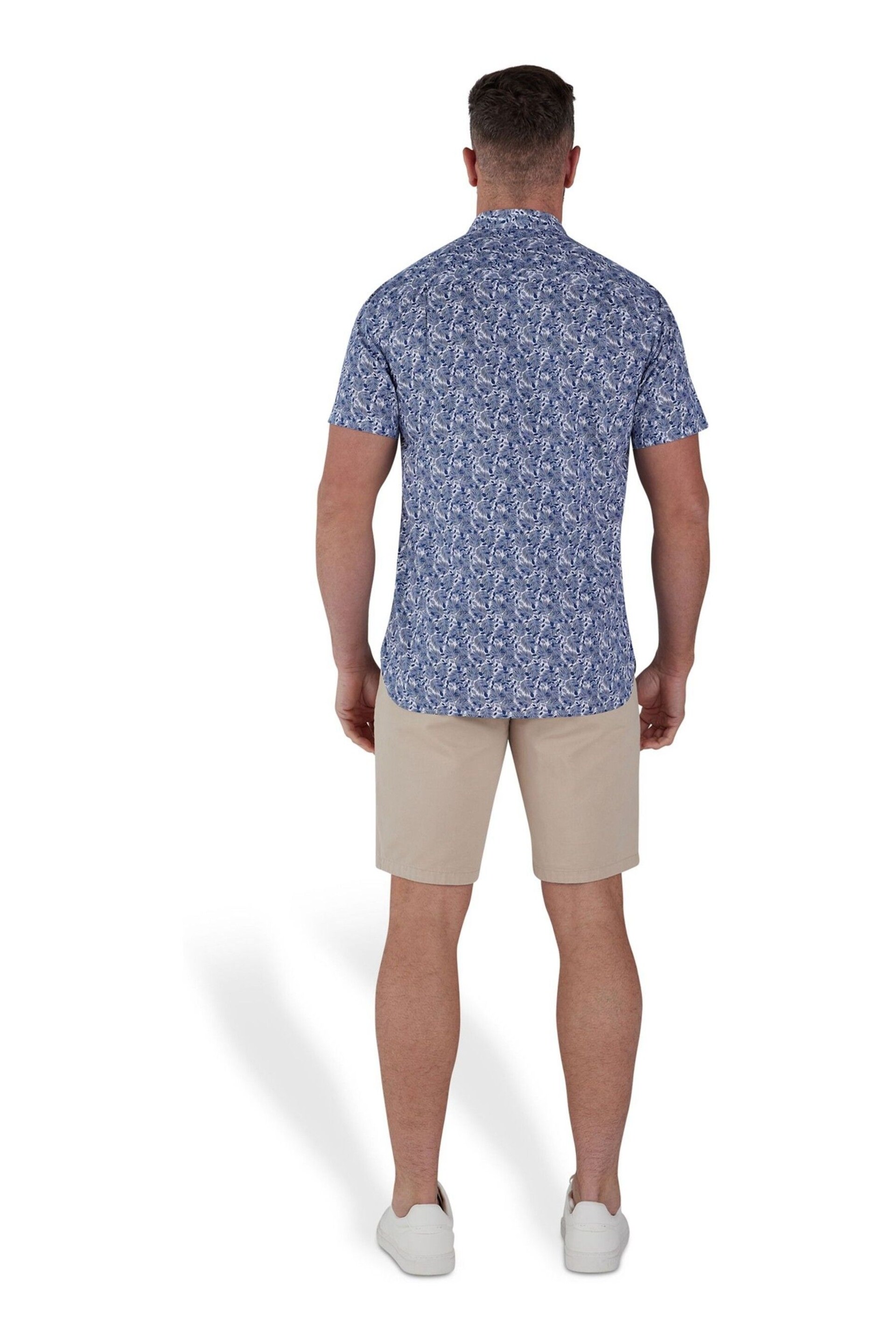 Raging Bull Short Sleeve Leaf Print Poplin Blue Shirt - Image 2 of 6