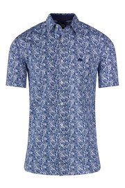 Raging Bull Short Sleeve Leaf Print Poplin Blue Shirt - Image 4 of 6
