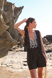 FatFace Black Coin Trim Crochet Waistcoat - Image 4 of 9