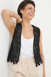 FatFace Black Coin Trim Crochet Waistcoat - Image 5 of 9