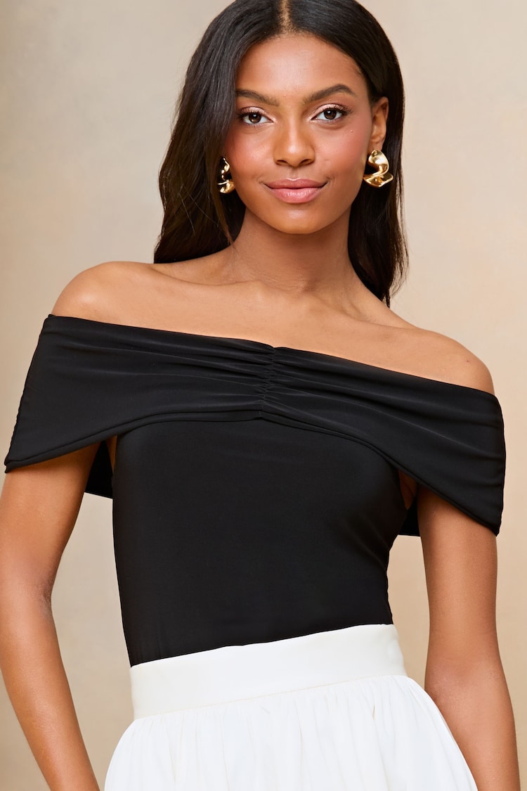 Lipsy Black Ruched Front Bardot Top - Image 1 of 4