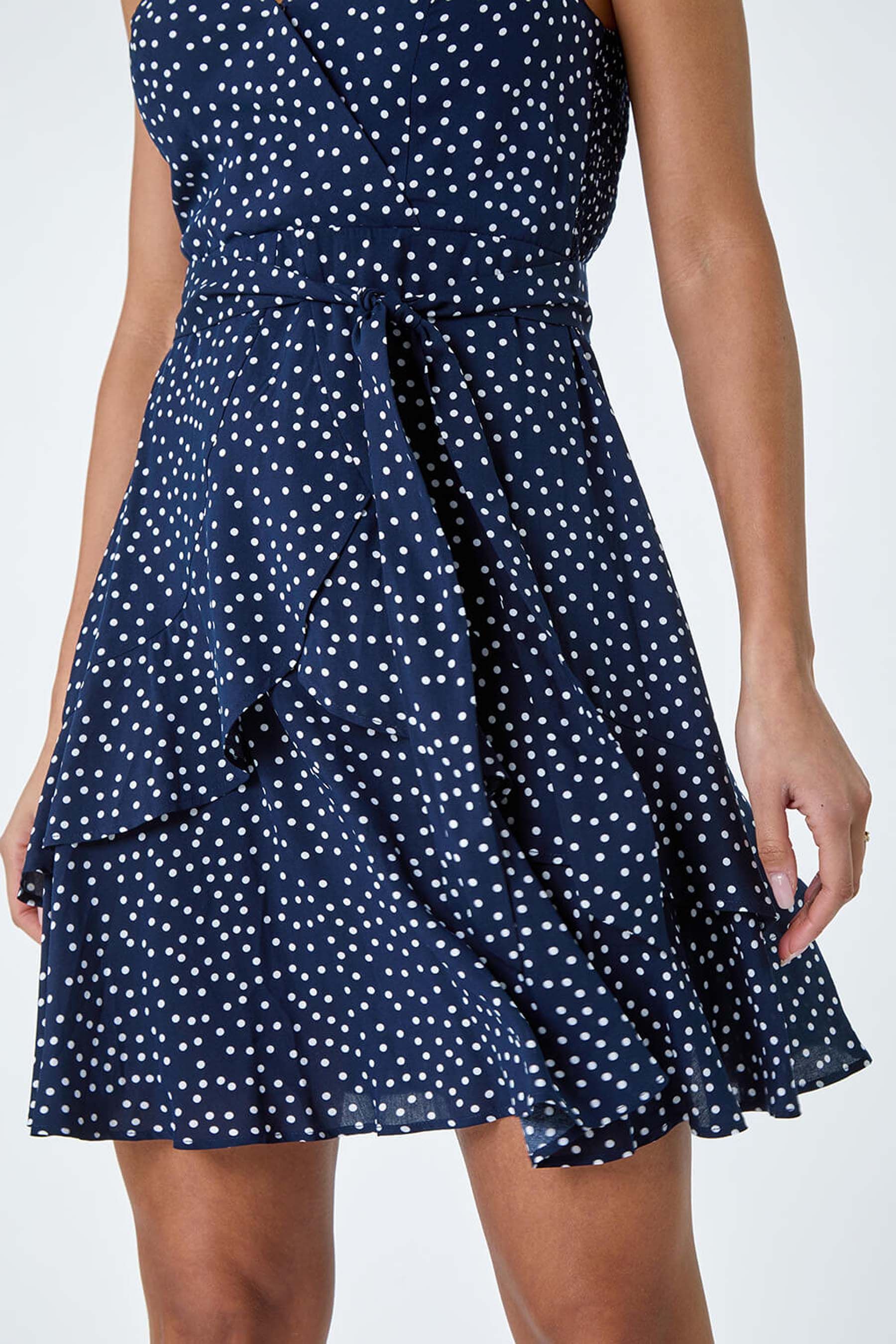 Buy Roman Blue Polka Dot Frill Detail Wrap Dress from the Next UK online shop