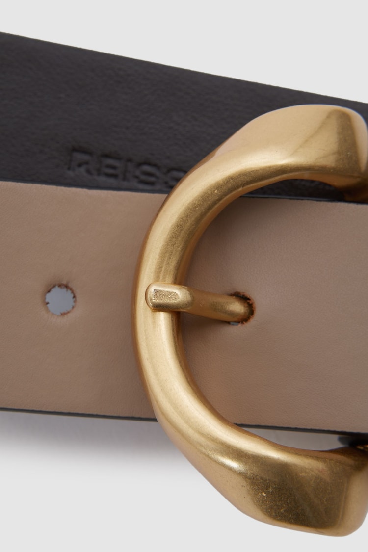 Reiss Taupe Indie Leather Twisted Buckle Belt - Image 4 of 4