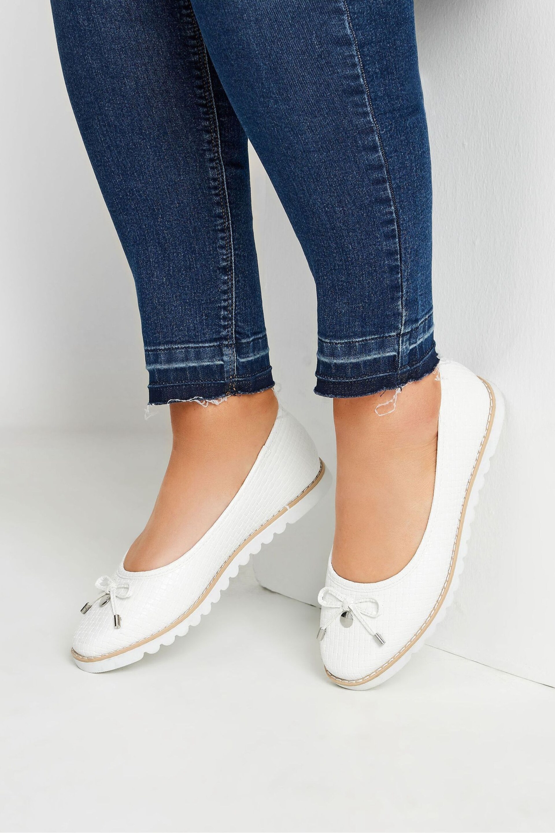 Yours Curve White Woven Ballet Pumps In Extra Wide EEE Fit - Image 1 of 5