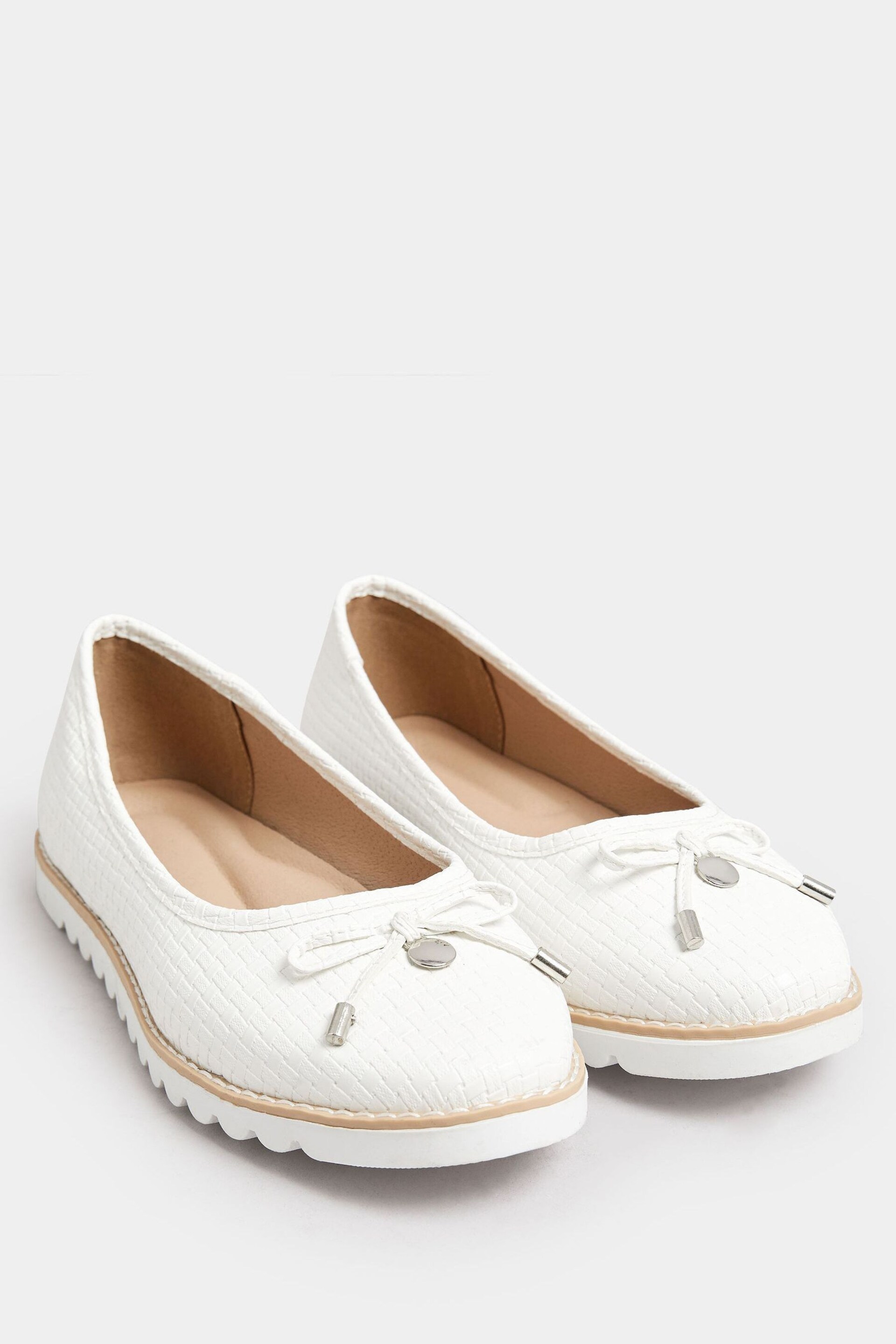 Yours Curve White Woven Ballet Pumps In Extra Wide EEE Fit - Image 2 of 5