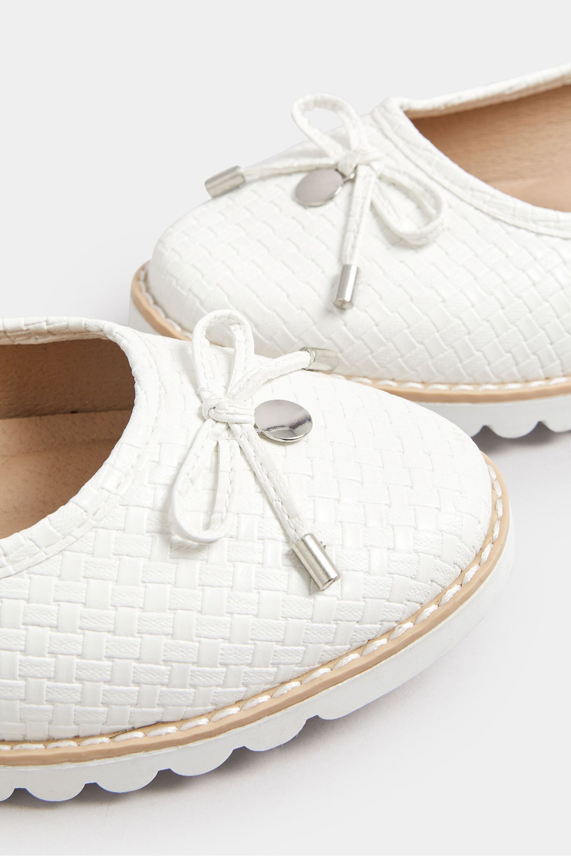 Yours Curve White Woven Ballet Pumps In Extra Wide EEE Fit - Image 5 of 5