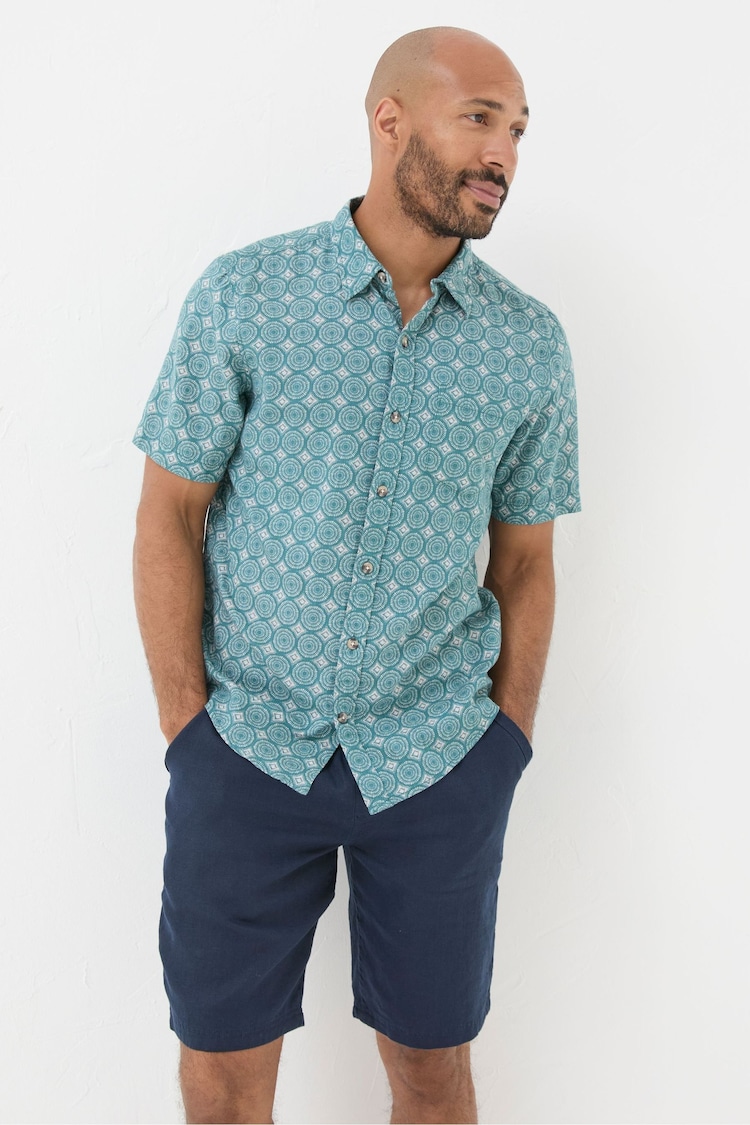 FatFace Green Short Sleeve Snave Tile Print Shirt - Image 1 of 6