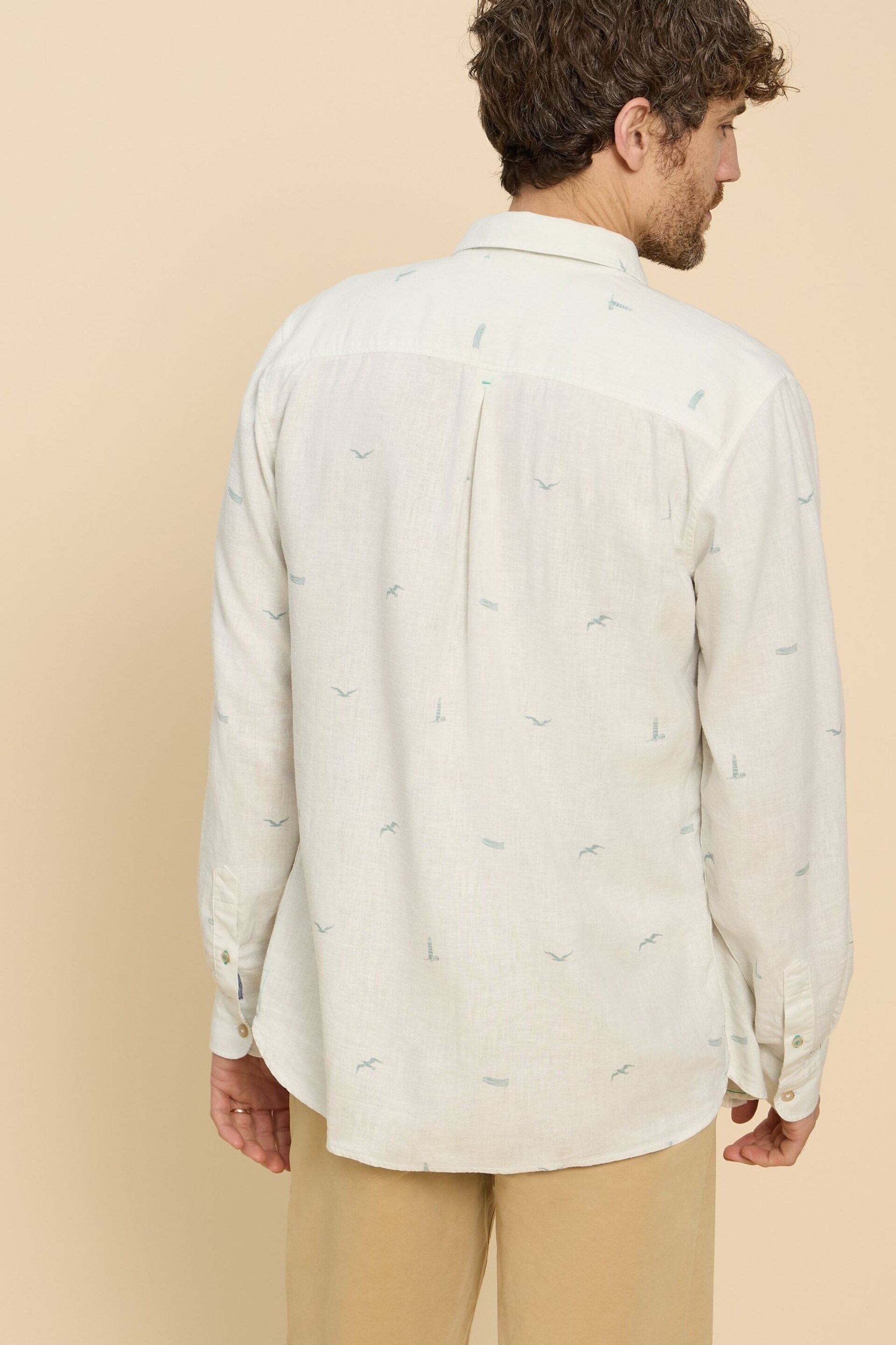 White Stuff White Lighthouse Print Linen Shirt - Image 2 of 7