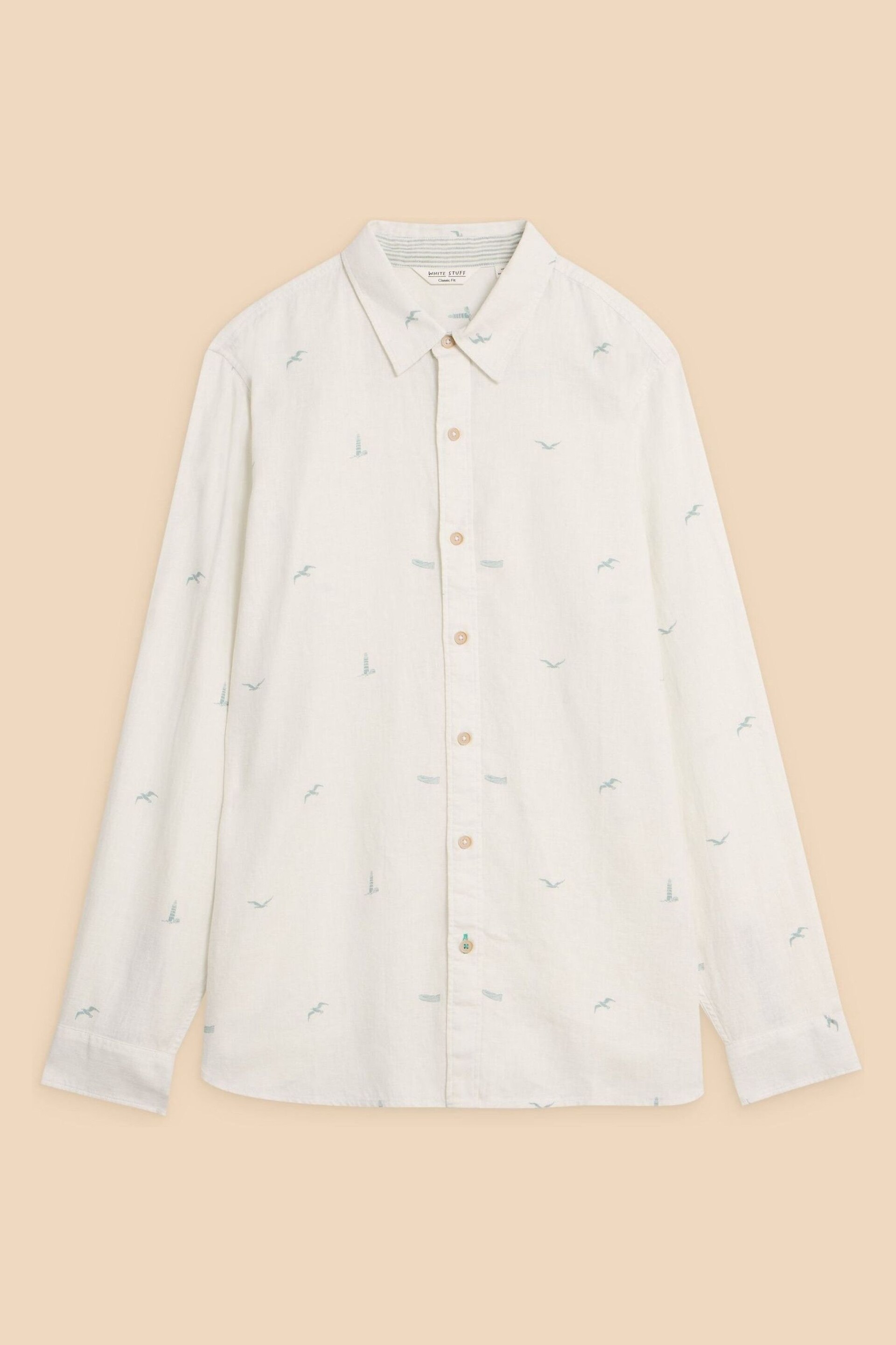 White Stuff White Lighthouse Print Linen Shirt - Image 5 of 7