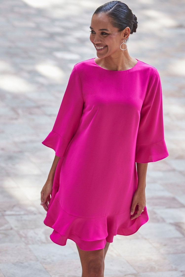 Sosandar Pink Ruffle Hem Shift Dress - Image 2 of 5