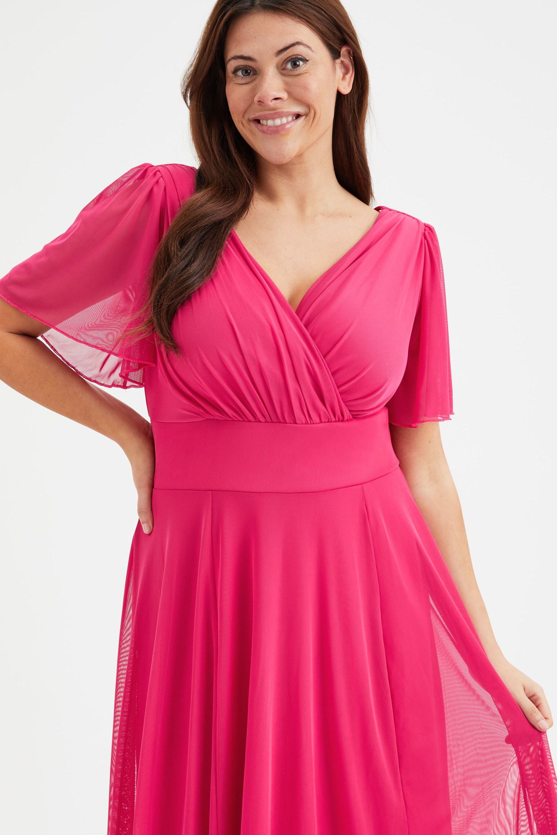 Scarlett & Jo Pink Victoria Angel Sleeve Mesh Midi long Dress - Image 2 of 4