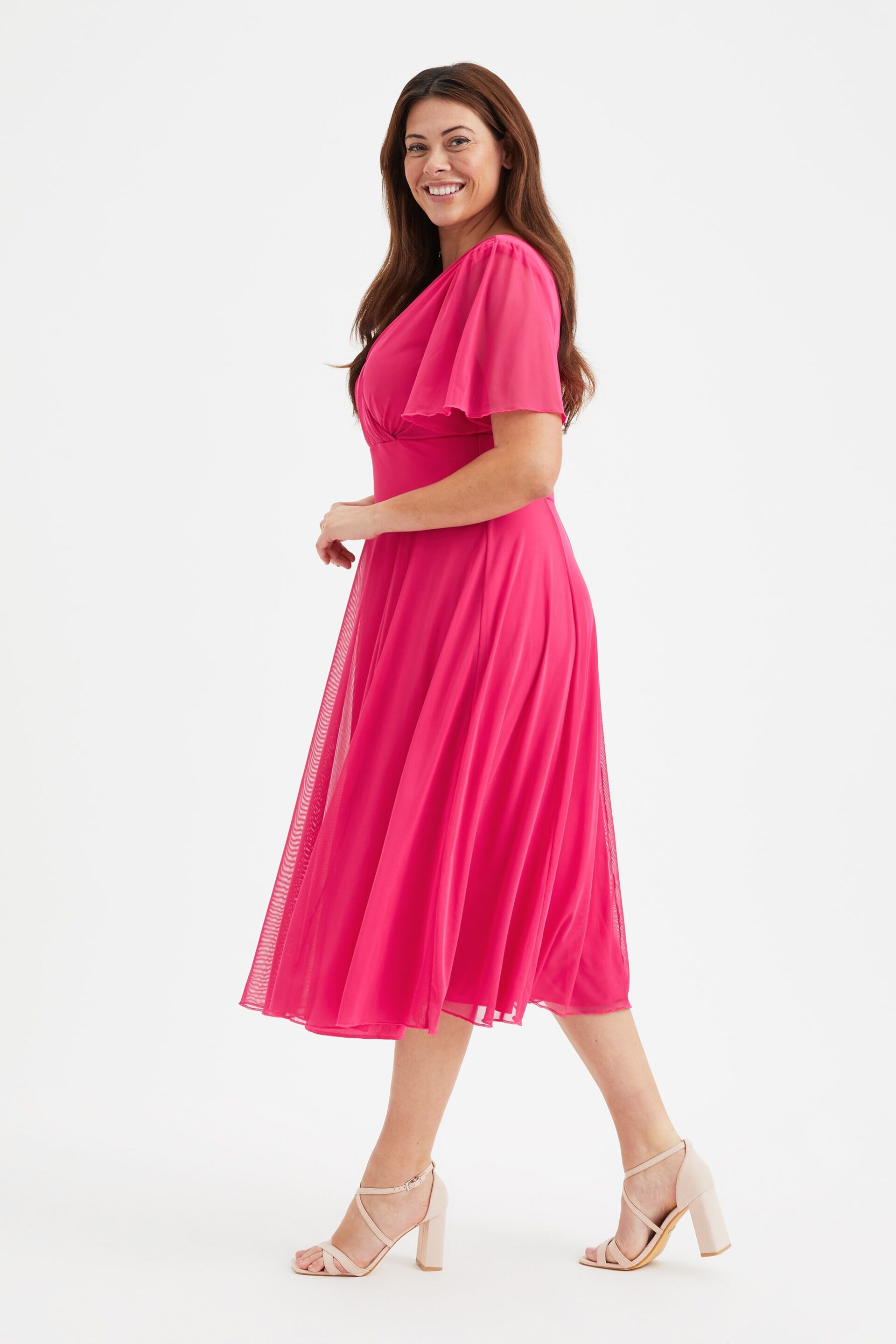 Scarlett & Jo Pink Victoria Angel Sleeve Mesh Midi long Dress - Image 3 of 4