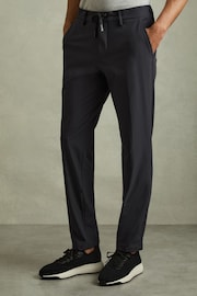 Reiss Navy Split Technical Drawstring Trousers - Image 1 of 5