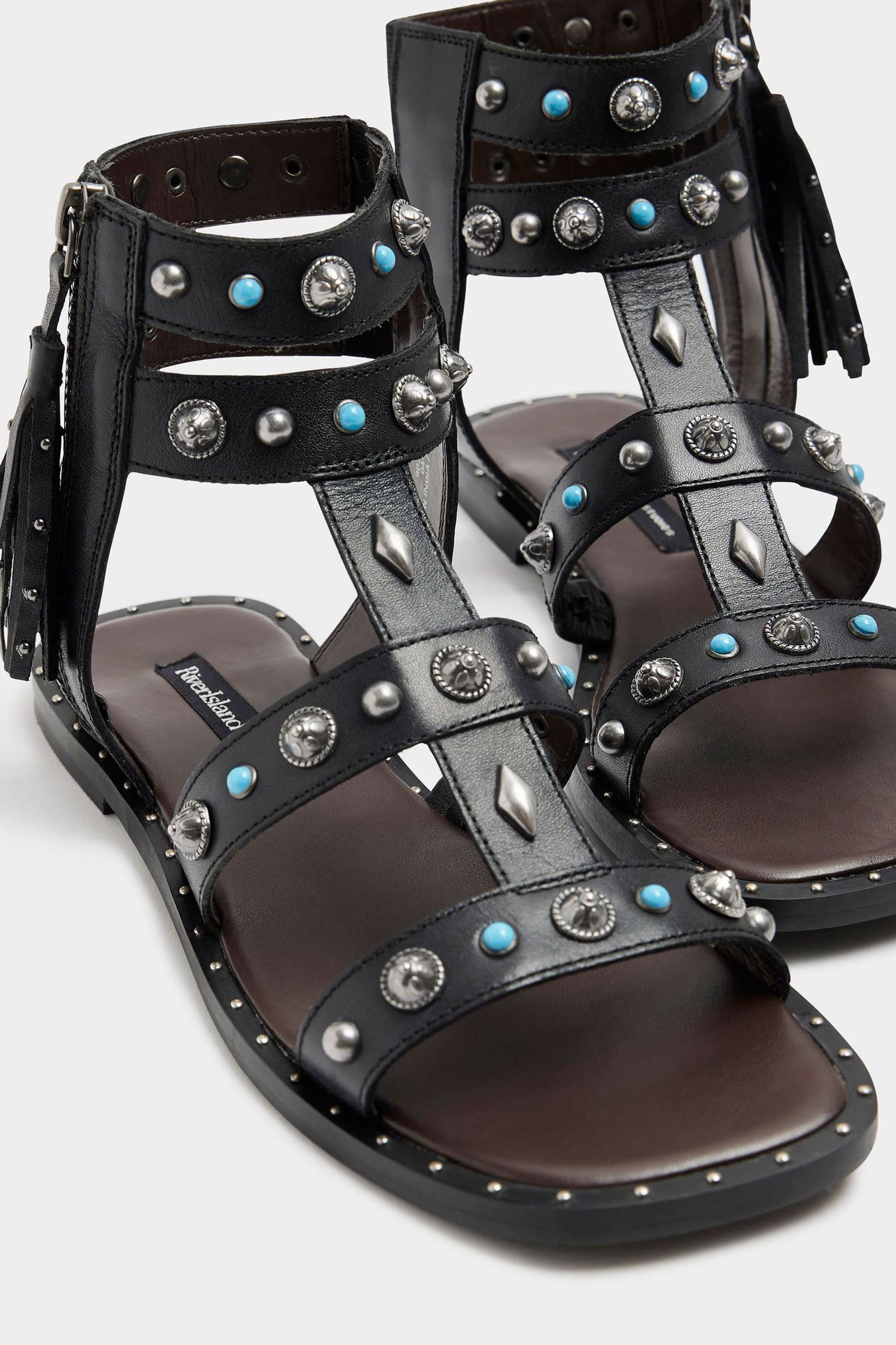 River island black gladiator sandals sale