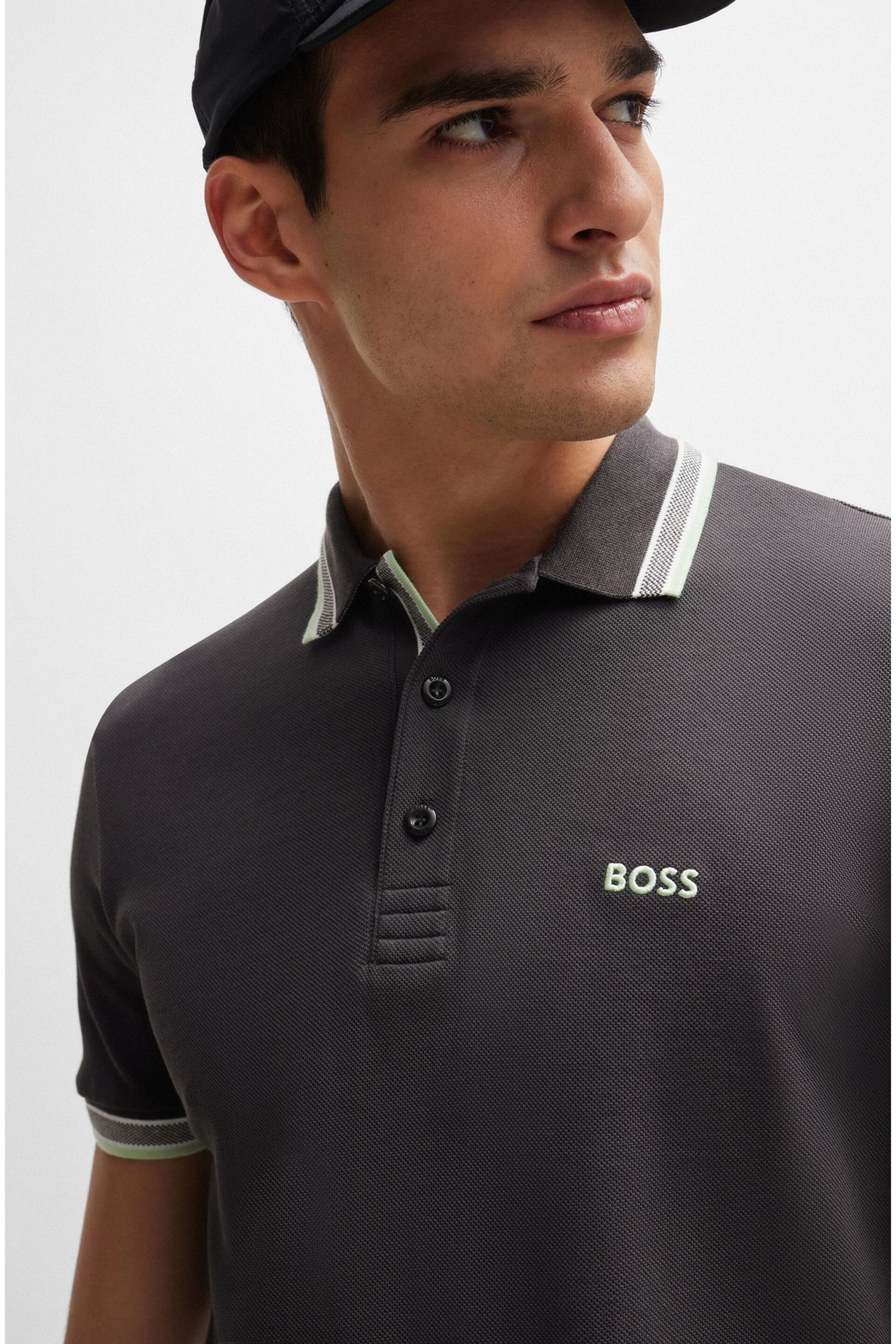 BOSS Grey Chrome Paddy Polo Shirt - Image 1 of 5