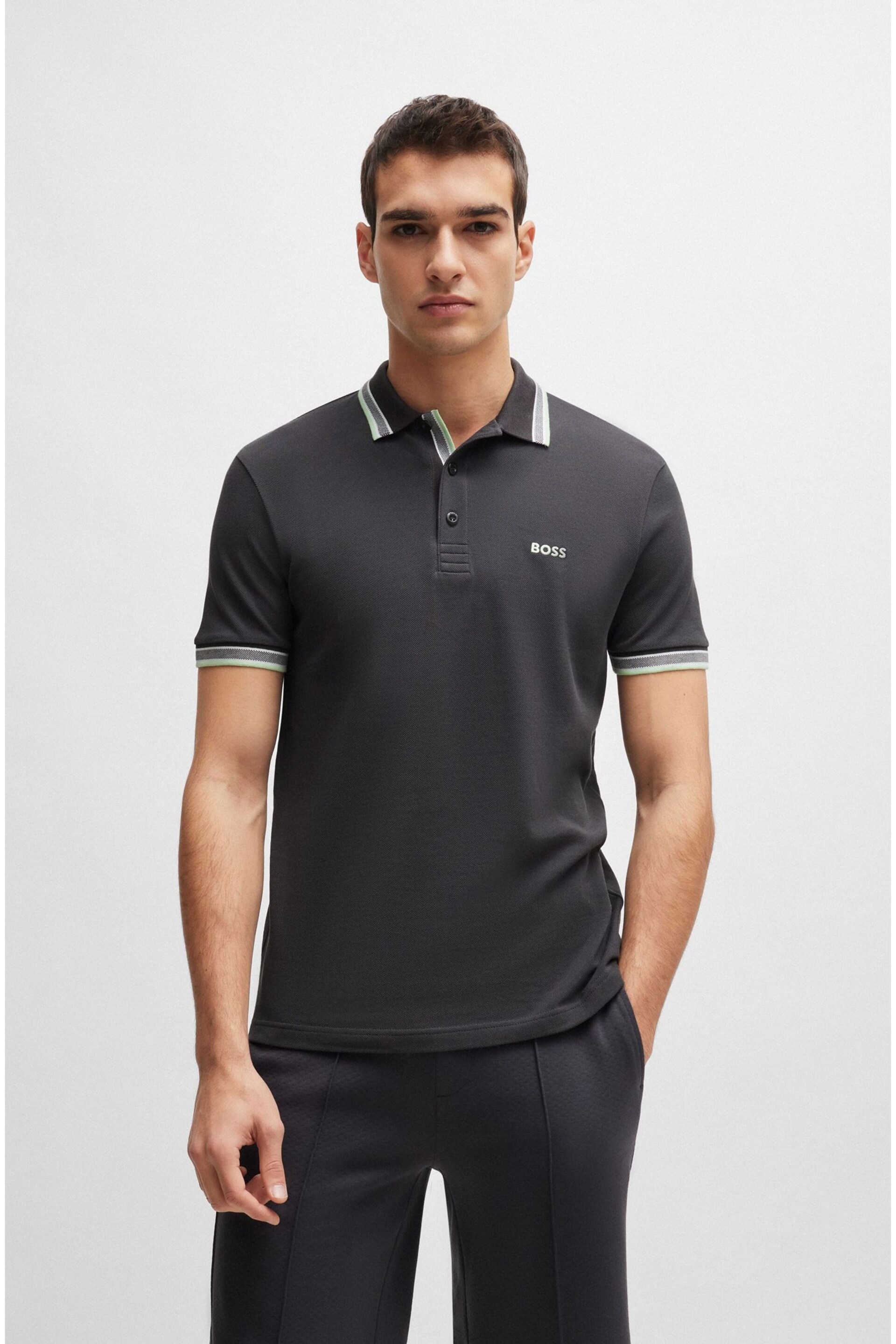 BOSS Grey Chrome Paddy Polo Shirt - Image 2 of 5